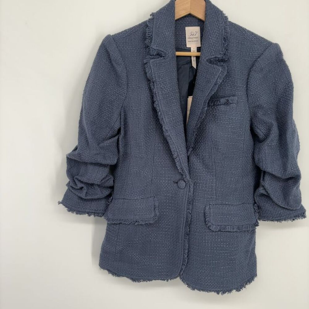 cinq a sept Khloe Boucle Blazer Jacket Shadow Blue